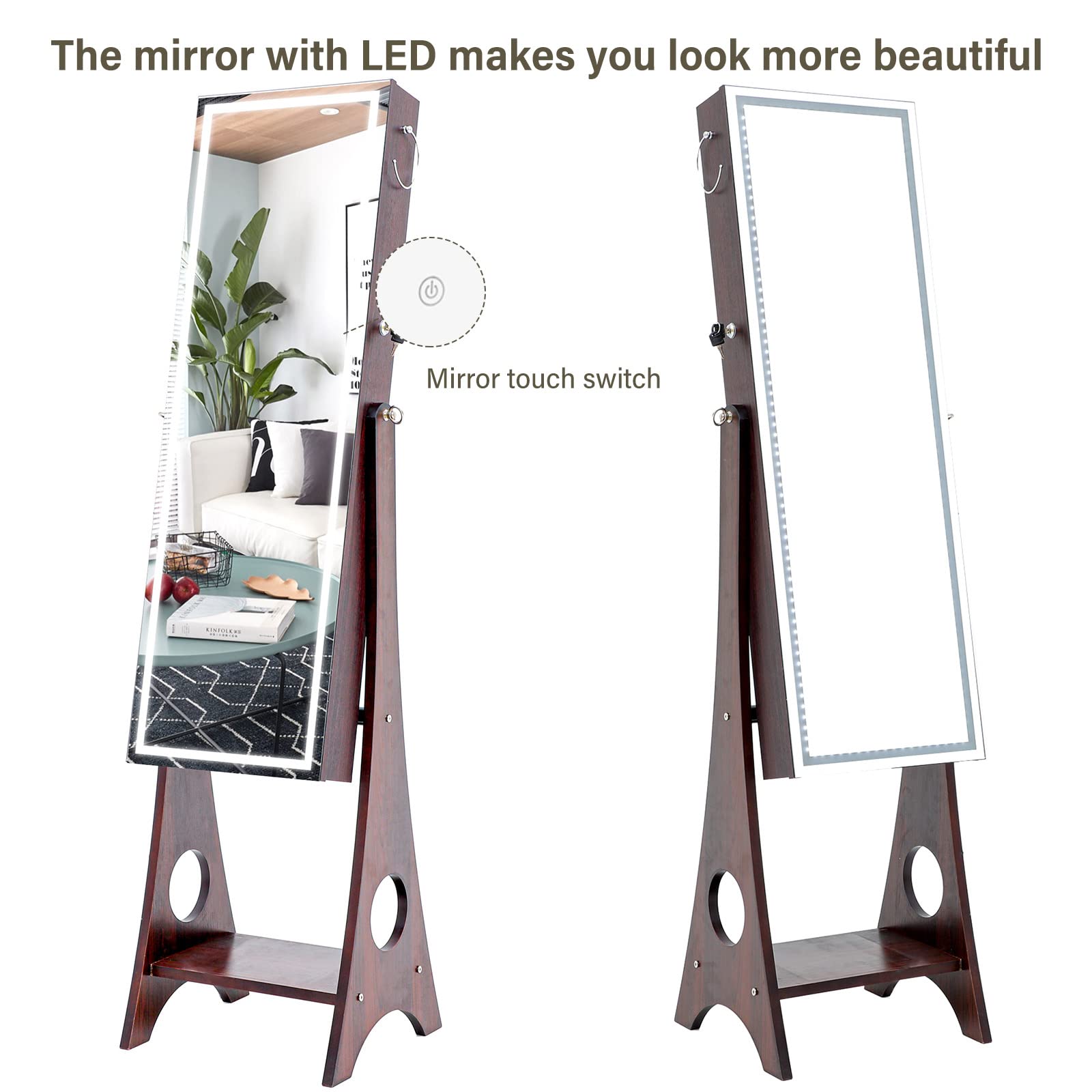 6 Led Jewelry Cabinet Mirror Standing Winered