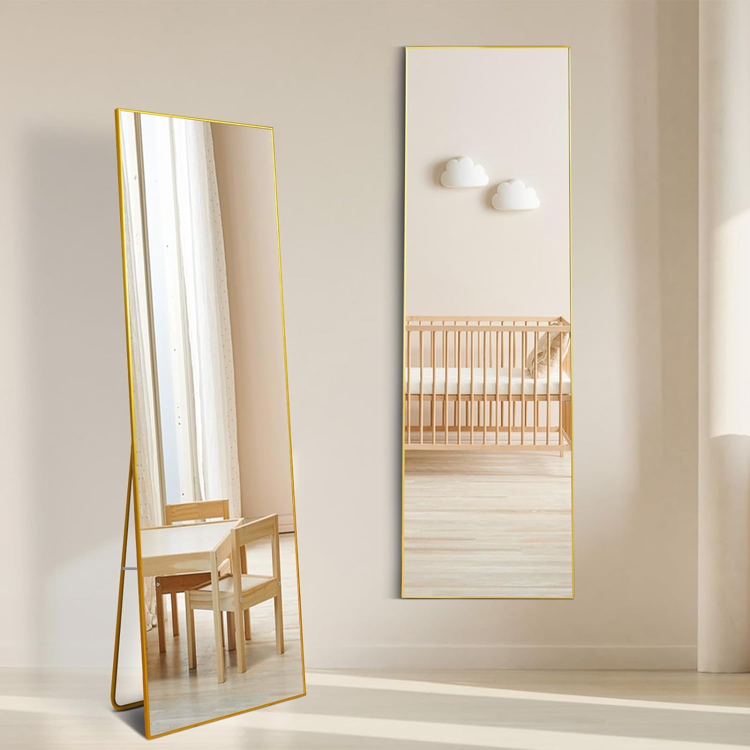 Living room oblique hanging long mirror glod
