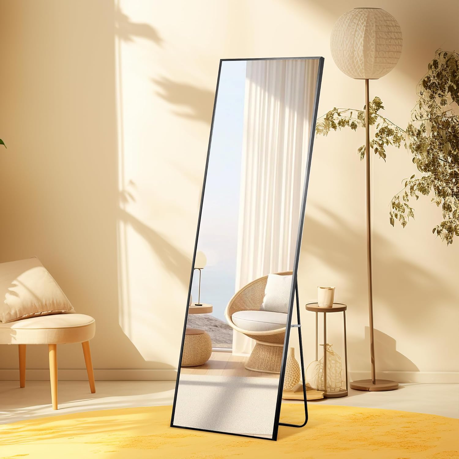 Rectangular full-length mirror with stand Aluminum