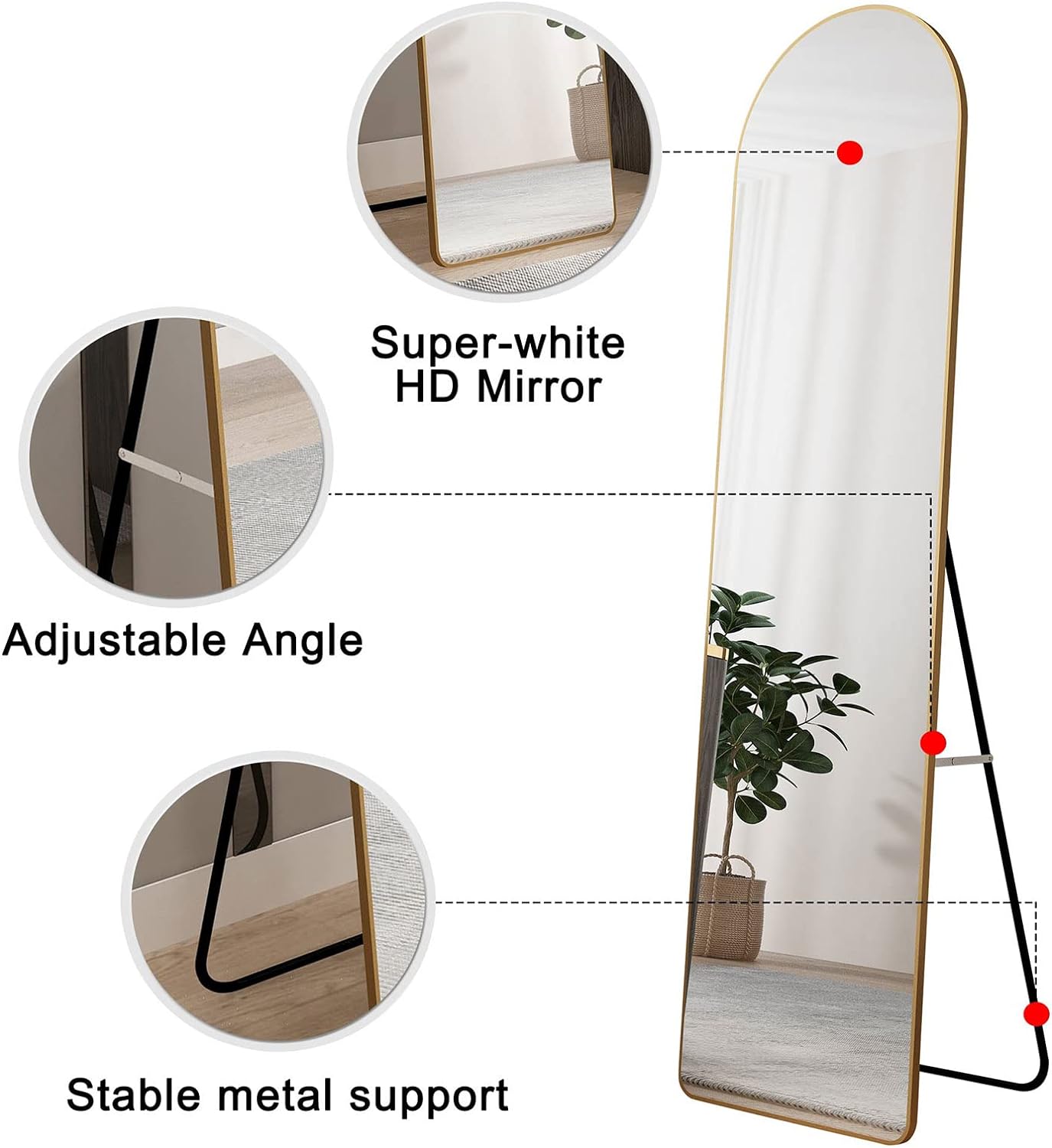 Golden arched floor-length mirror 60"*16.5" Full Body Standing Mirror
