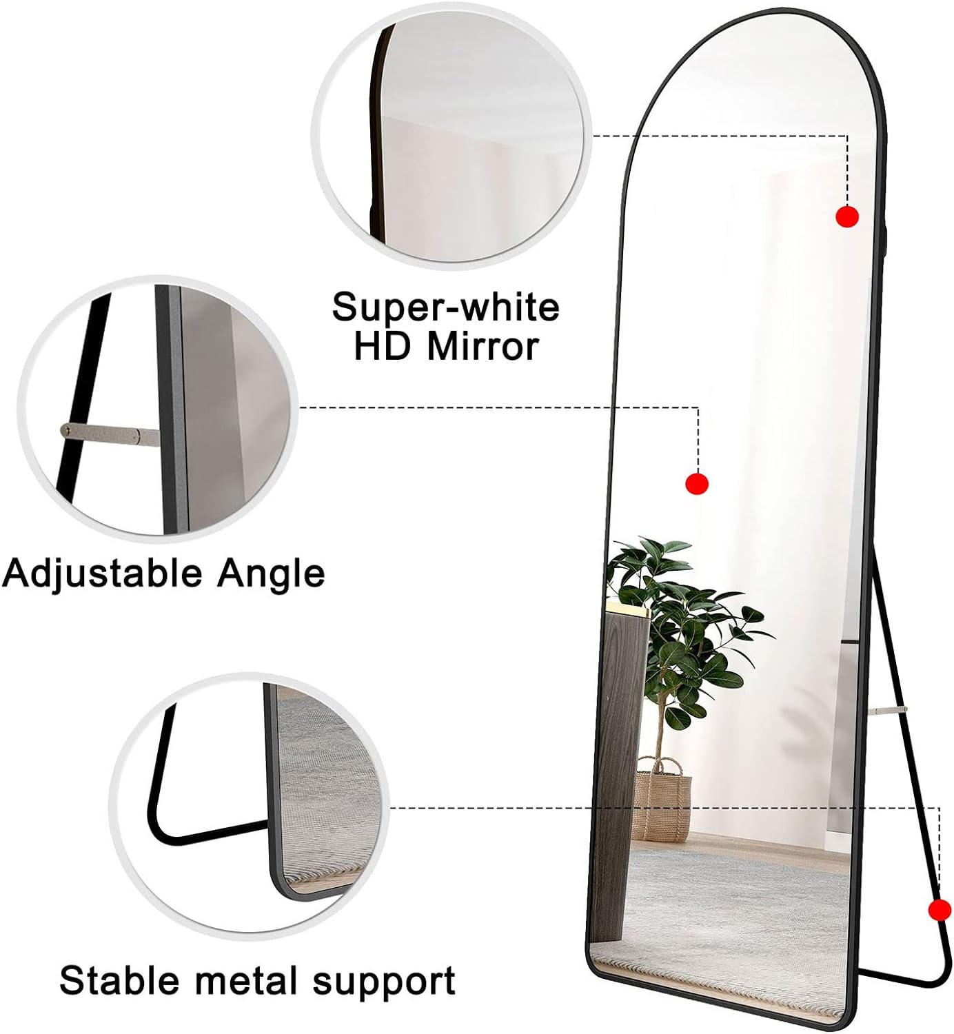 Black arched floor-length mirror 60"*16.5" Full Body Standing Mirror