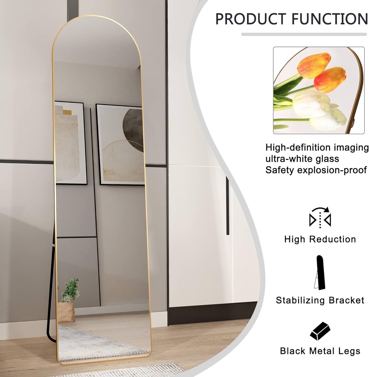 Arched full length mirror standing floor length mirror golden