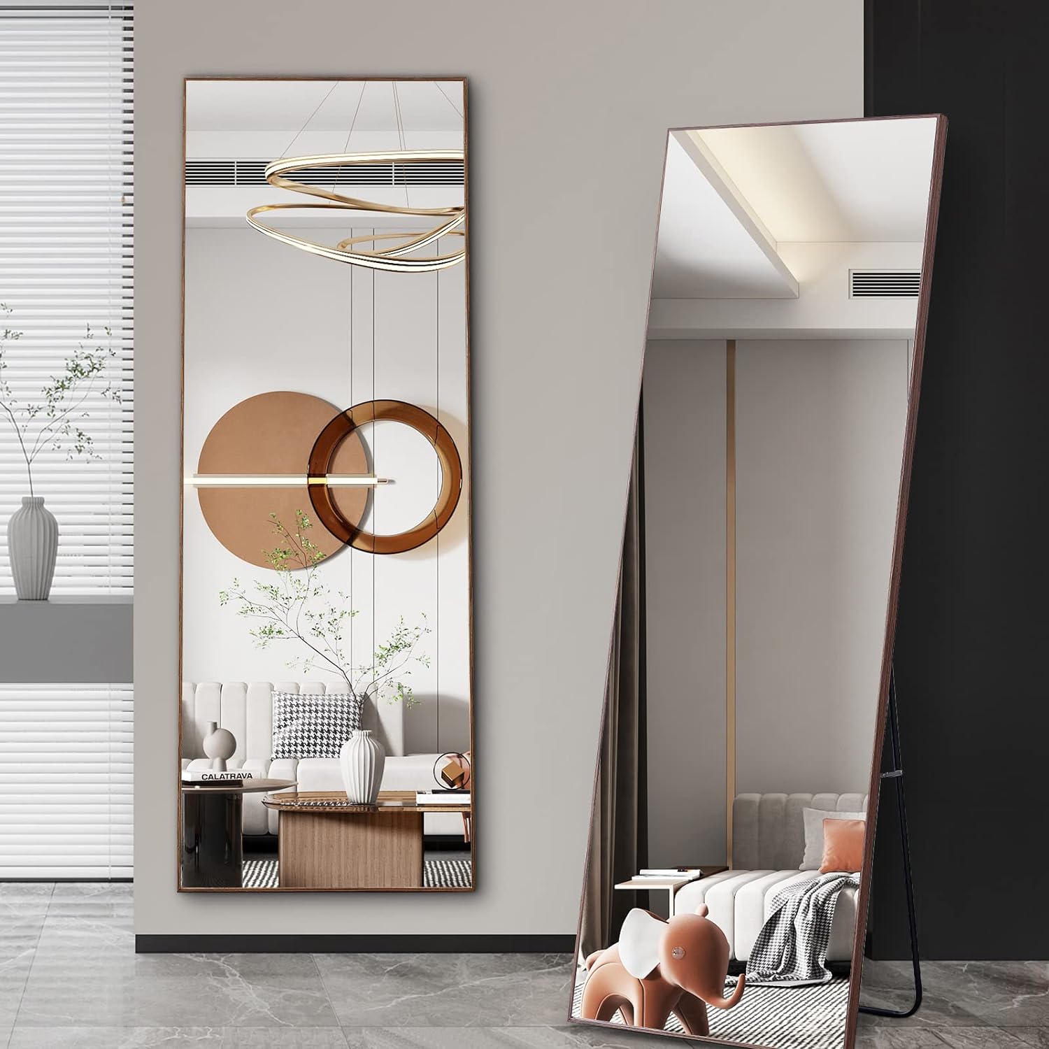 Living room oblique hanging long mirror Brown