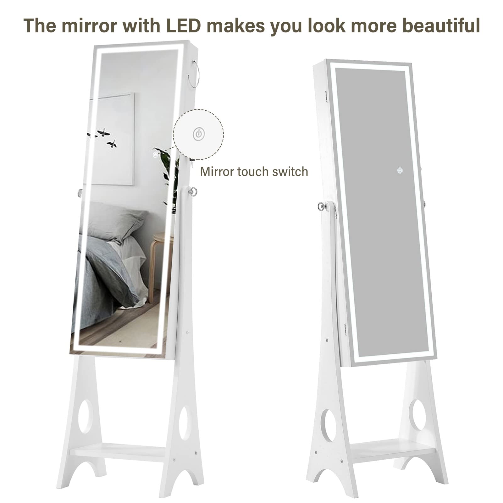 6 Led Jewelry Cabinet Mirror Standing White