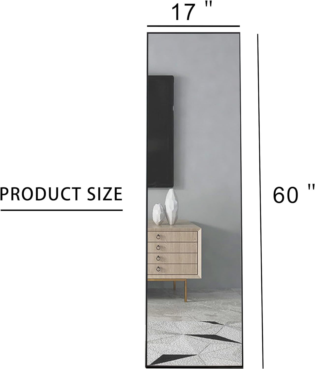 Rectangular full-length mirror with stand wooden Black
