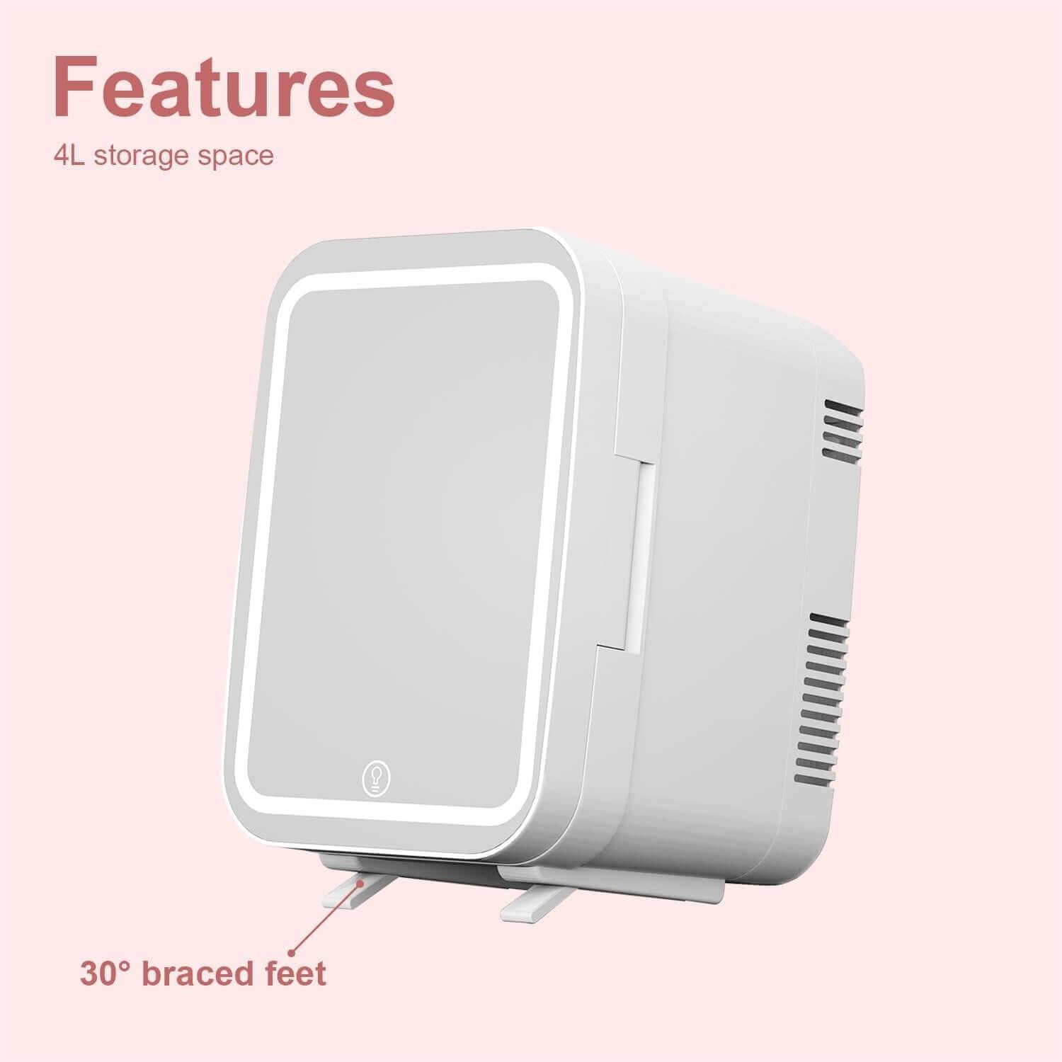  CUTIEWORLD Makeup Fridge With Dimmable LED Light Mirror, 4L  Mini Fridge for Bedroom, Car, Office & Dorm, Cooler & Warmer, Portable  Small Refrigerator for Cosmetics, Skin Care and Food, White 