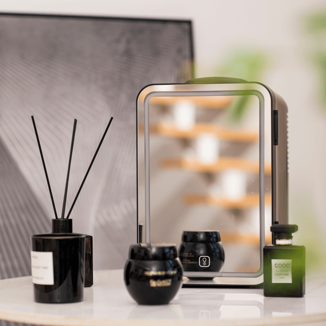 COOSEON® 6L Makeup Mini Fridge For Skincare With LED Mirror - Black