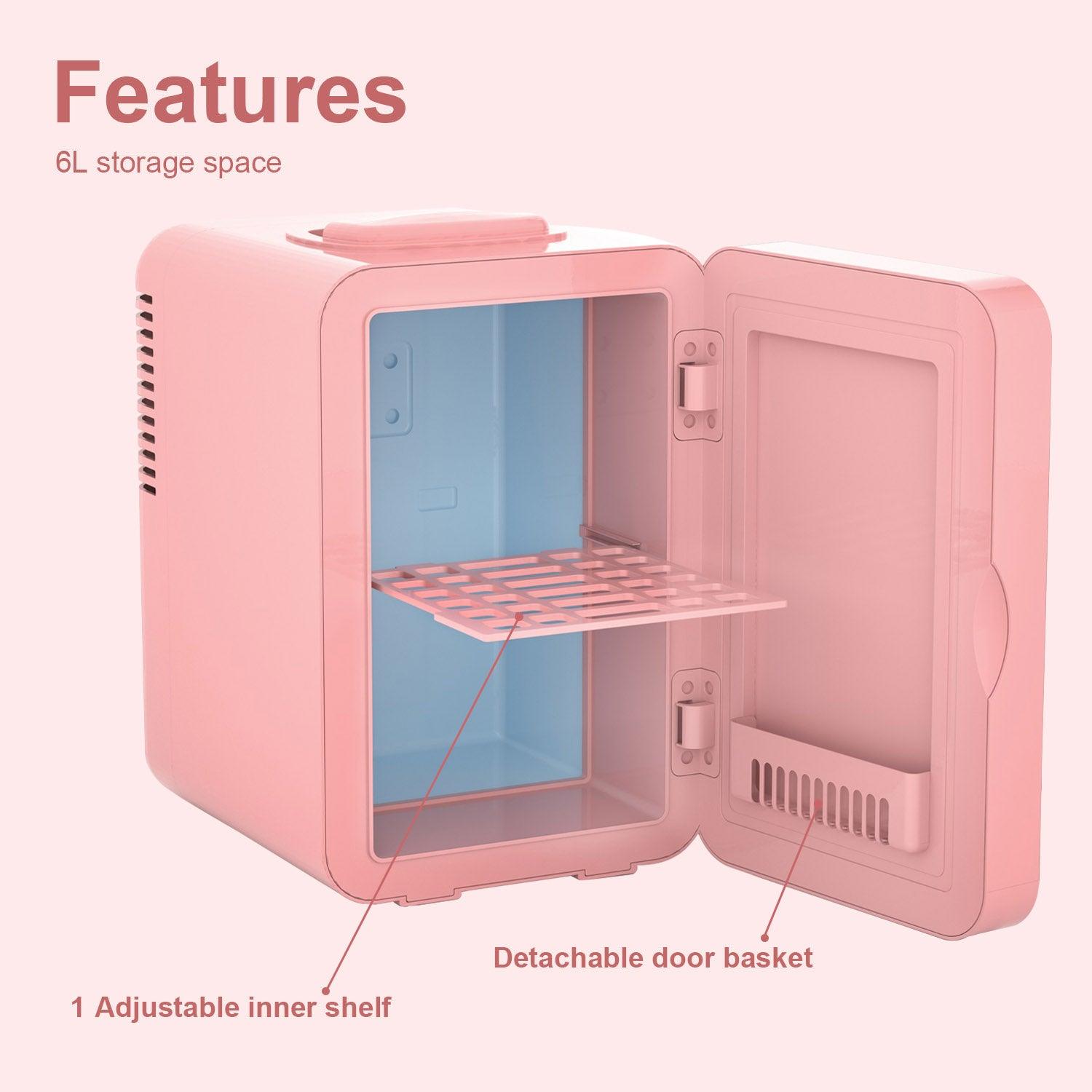Mini Fridge - Hot or Cold - LED Lighted with Mirror Door - Pink